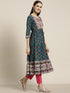 Women's Teal & Beige Floral Printed Anarkali Kurta